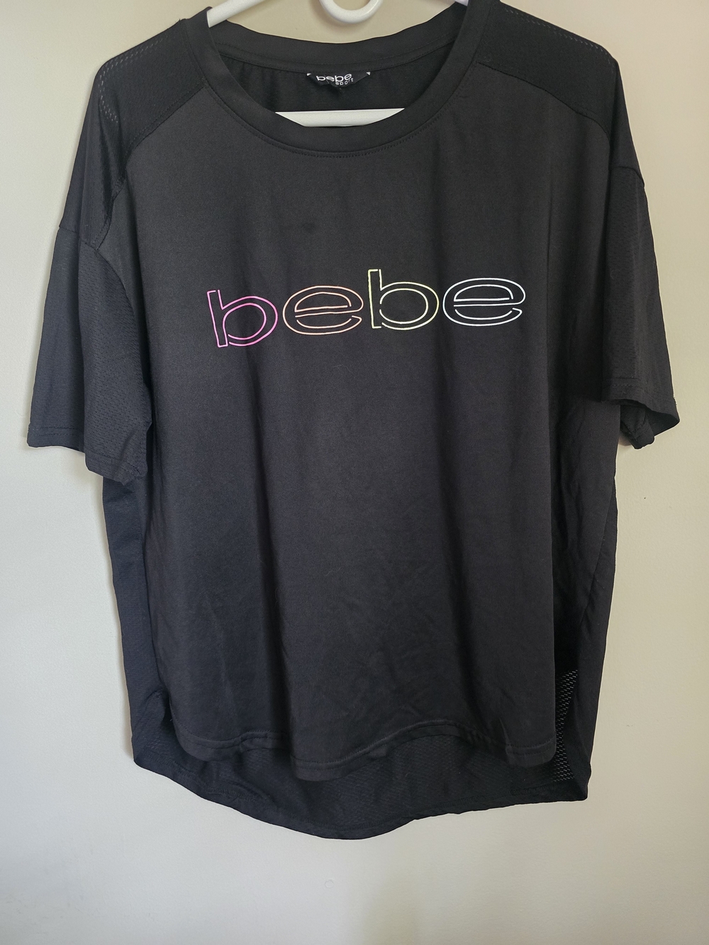 bebe Black Tee with Multicolor Logo